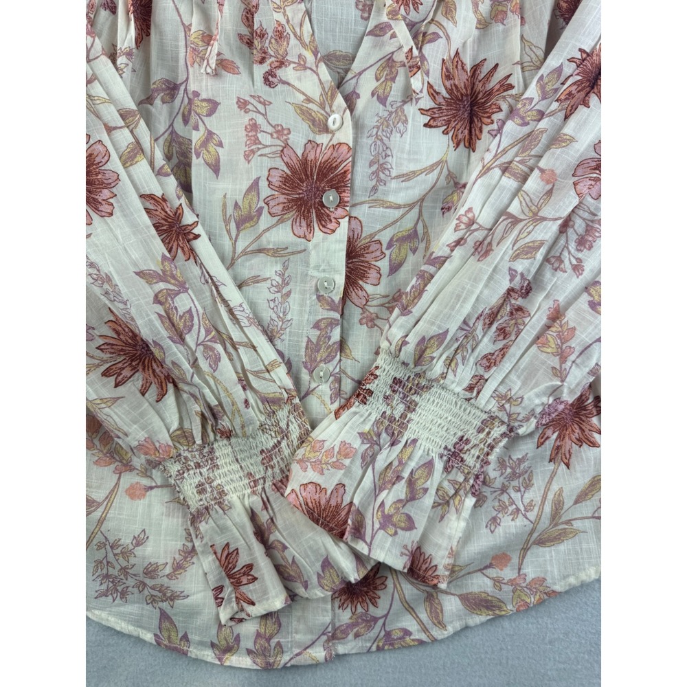 Free People Floral Blouse XS Bohemian‎ Button Front Long Sleeve Top - Picture 2 of 8